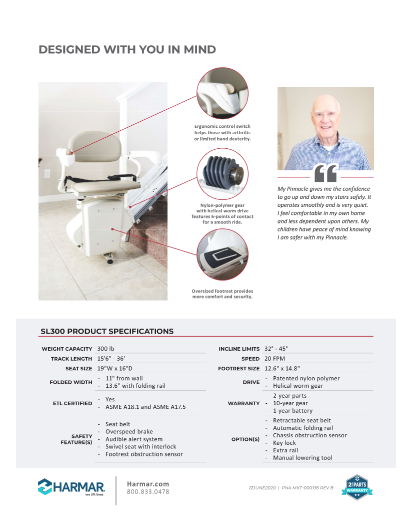 Harmar SL300 Pinnacle Stair Lift 3 Image of Harmar SL300 Pinnacle Stair Lift 3 product