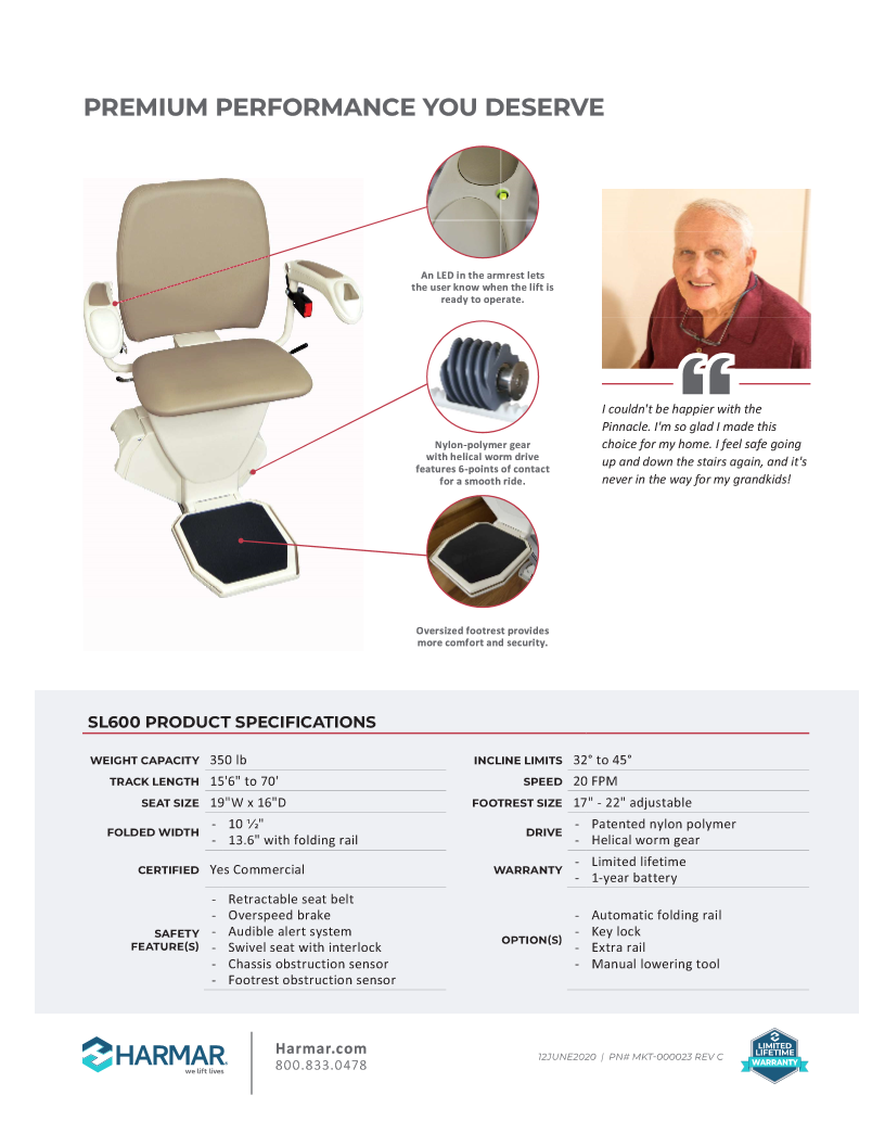 Harmar Summit SL600 Pinnacle Stair Lift 2 Image of Harmar Summit SL600 Pinnacle Stair Lift 2 product
